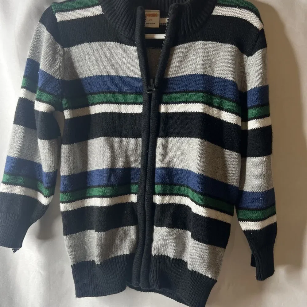 Gymboree Striped Sweater 2T Full‎ Zip Up Toddler Boy Girl Black Gray Blue Green